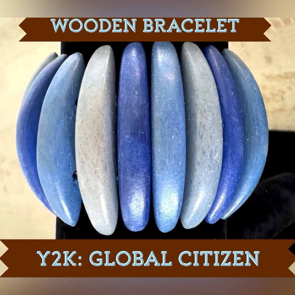 Bracelet -wooden blue multi tone Y2K Global Citizen